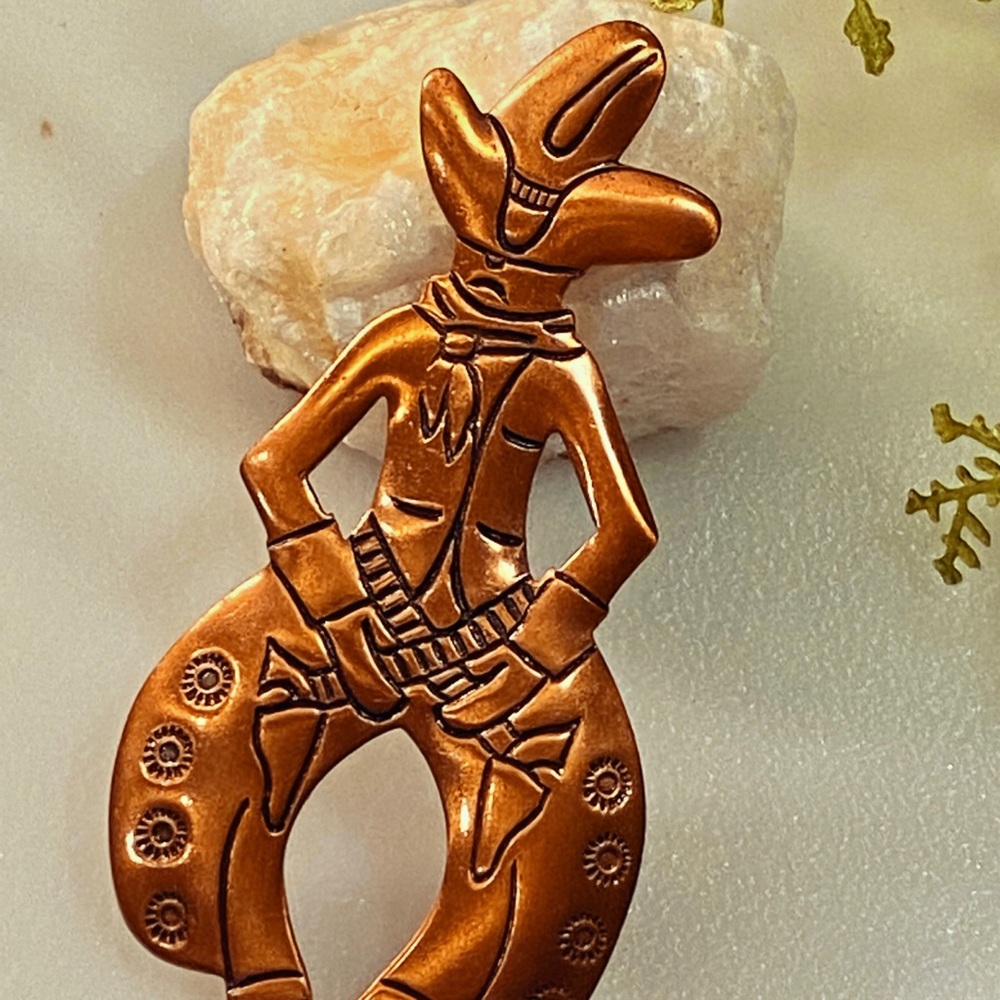 Navajo Vintage Bell Trading Post Copper Cowboy with Chaps Brooch/Pin RARE - Picture 4 of 9